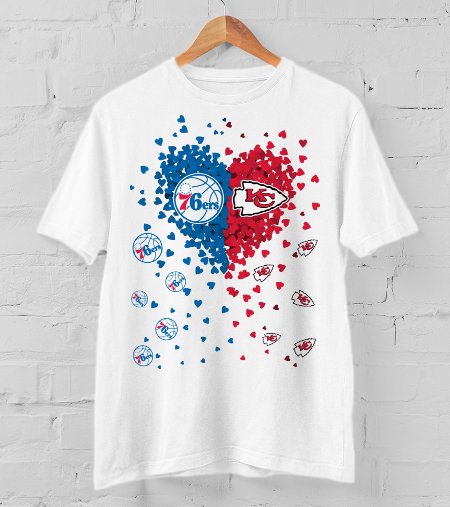 Heart Chiefs 76Ers Love Basketball And Football Fusion T-Shirt