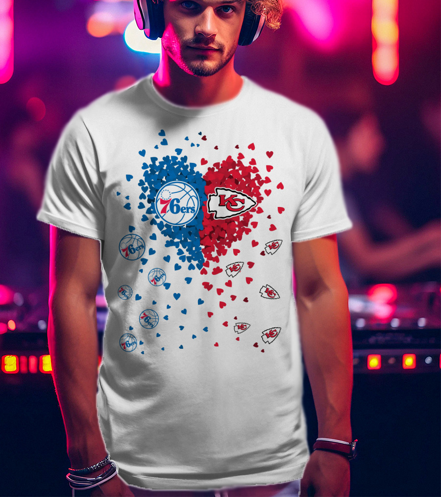 Heart Chiefs 76Ers Love Basketball And Football Fusion T-Shirt
