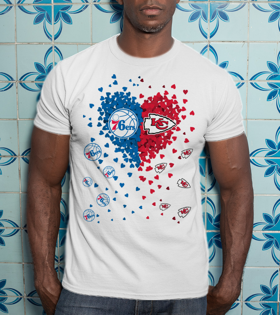 Heart Chiefs 76Ers Love Basketball And Football Fusion T-Shirt