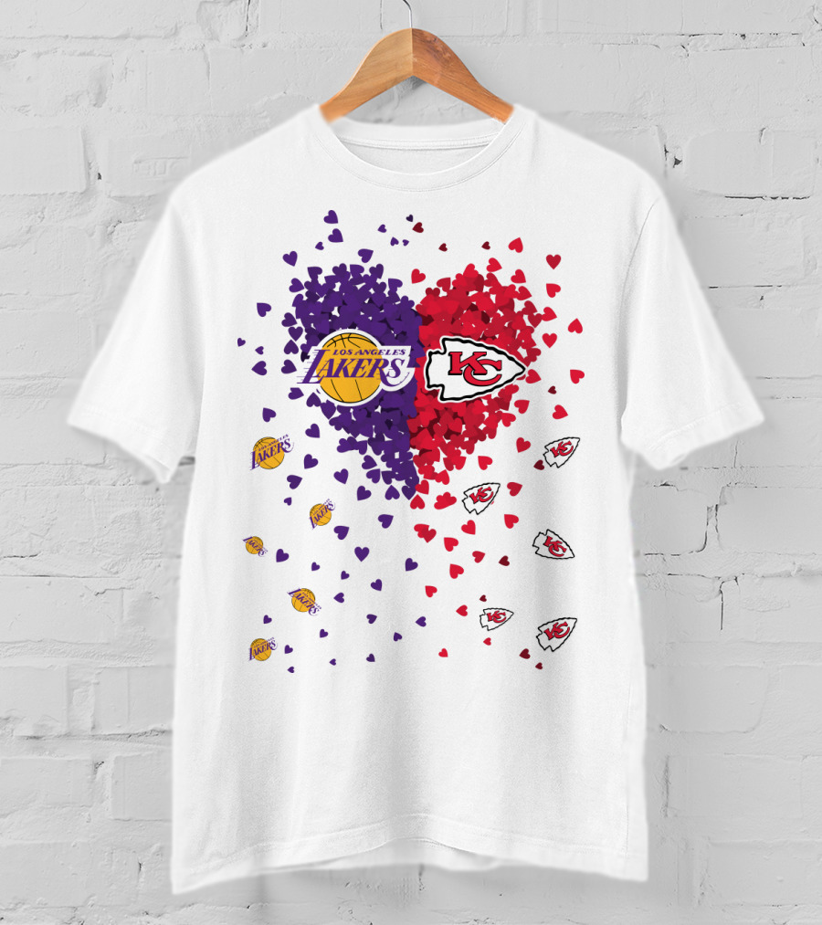 Los Angeles Lakers Heart Kansas City Chiefs Love T-Shirt