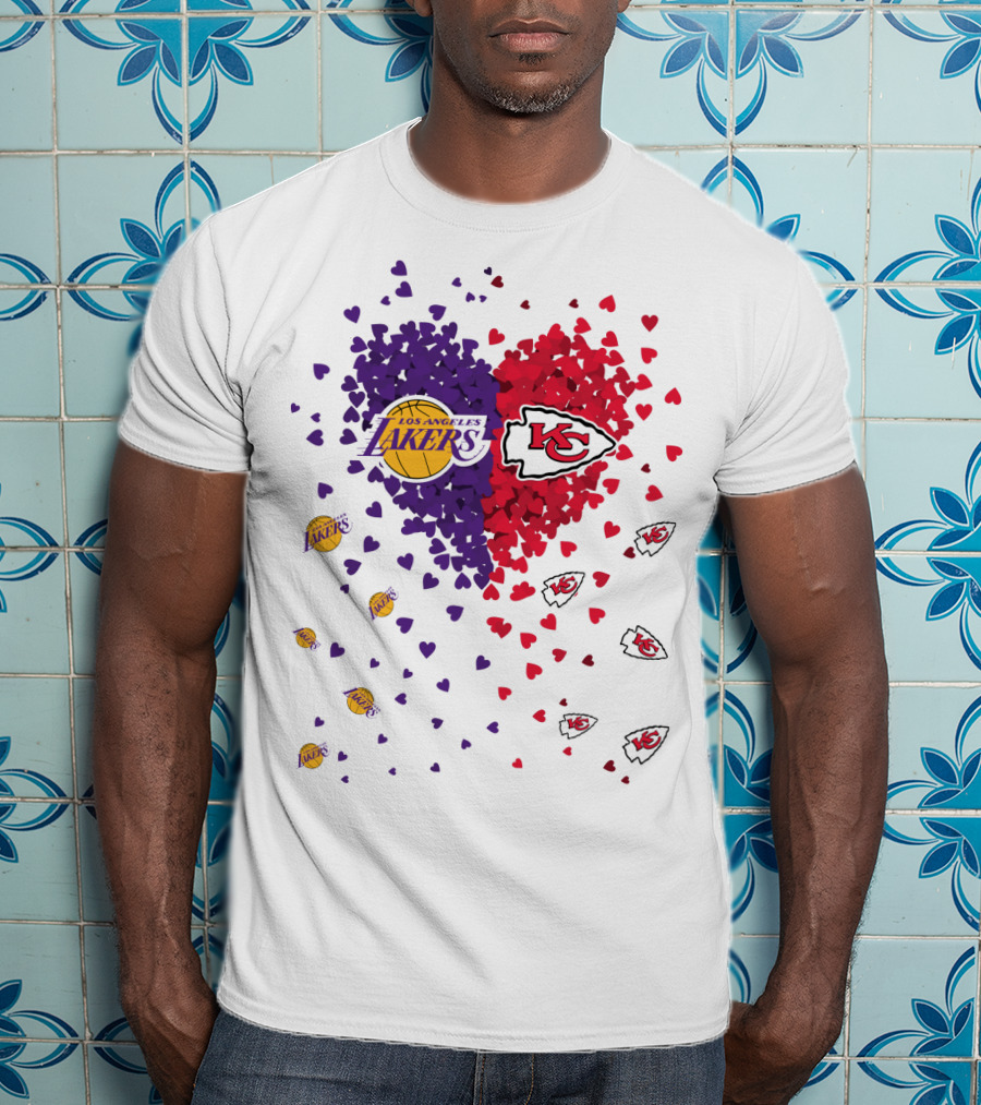 Los Angeles Lakers Heart Kansas City Chiefs Love T-Shirt