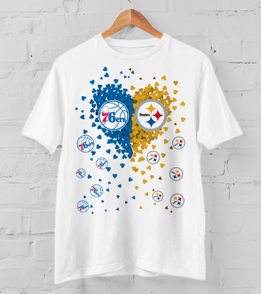Heart Steelers 76Ers Basketball Football Team Logos T-Shirt