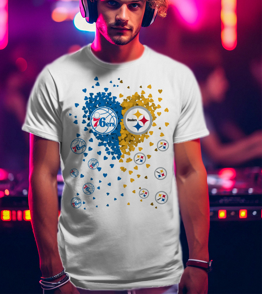 Heart Steelers 76Ers Basketball Football Team Logos T-Shirt
