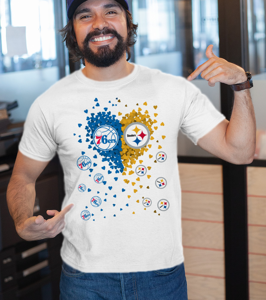 Heart Steelers 76Ers Basketball Football Team Logos T-Shirt