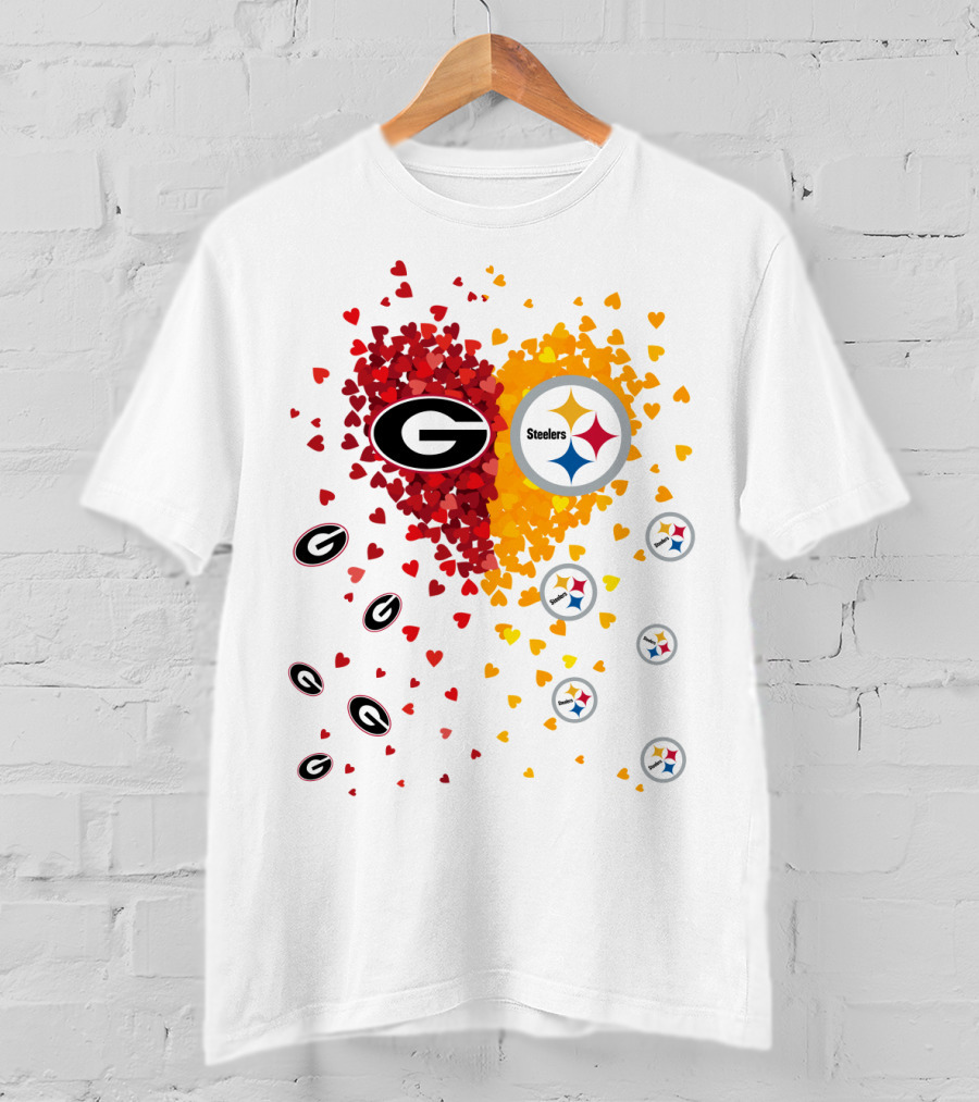 Heart Georgia Bulldogs Pittsburgh Steelers T-Shirt