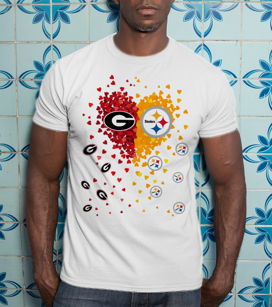 Heart Georgia Bulldogs Pittsburgh Steelers T-Shirt