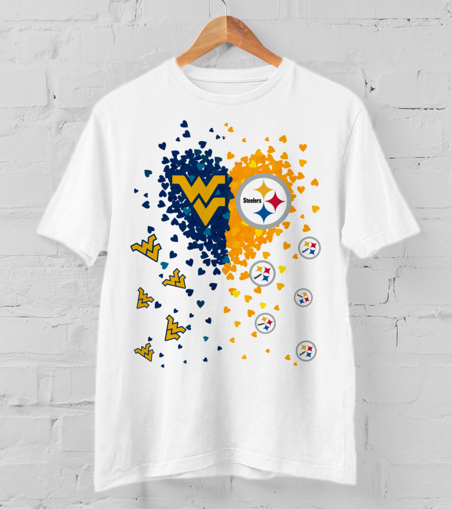 West Virginia Mountaineers And Pittsburgh Steelers Heart T-Shirt