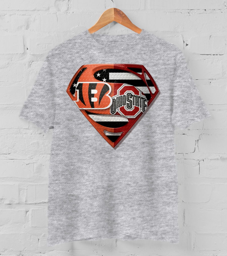 Superman Bengals Ohio State Logo American Flag T-Shirt