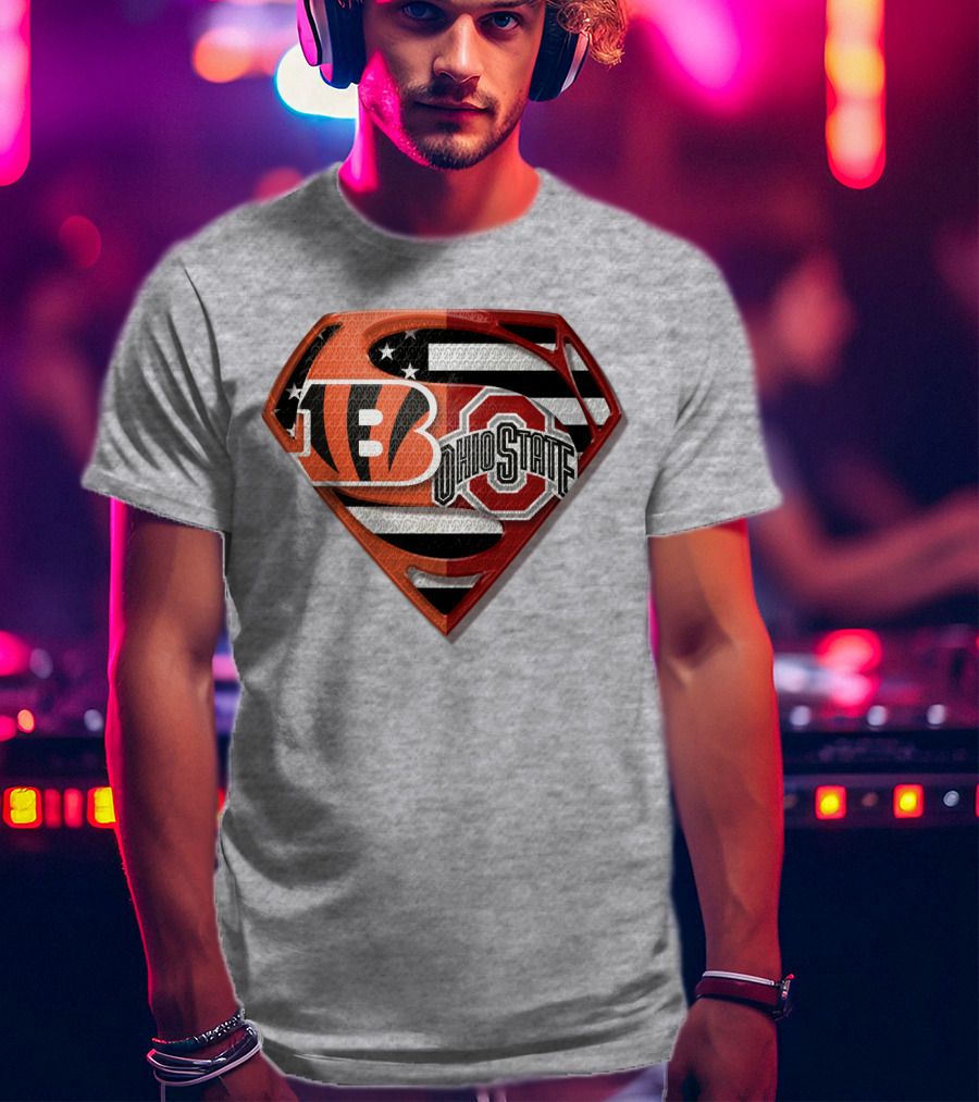Superman Bengals Ohio State Logo American Flag T-Shirt