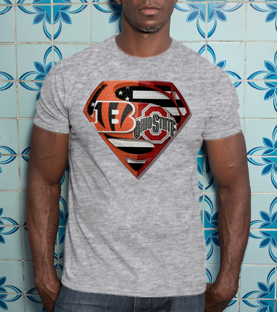 Superman Bengals Ohio State Logo American Flag T-Shirt