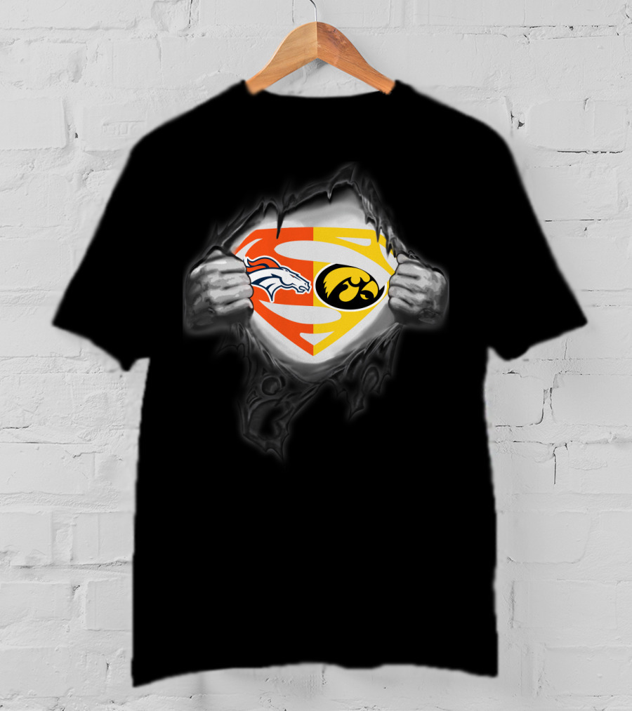 Denver Broncos Iowa Hawkeyes Superman Logo Fusion T-Shirt