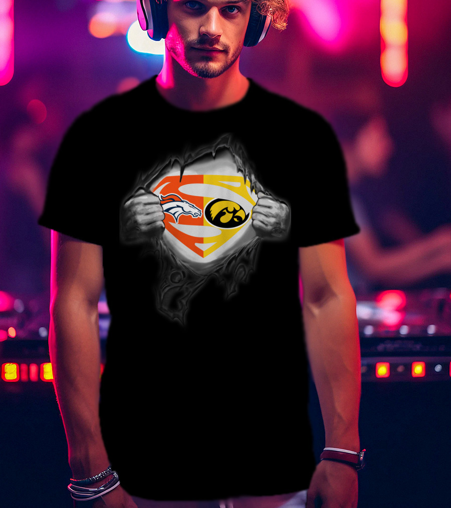 Denver Broncos Iowa Hawkeyes Superman Logo Fusion T-Shirt
