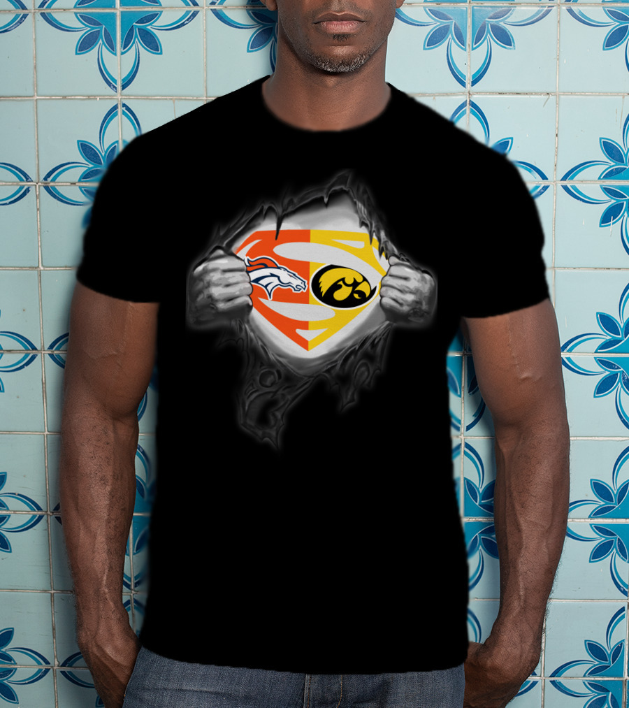 Denver Broncos Iowa Hawkeyes Superman Logo Fusion T-Shirt