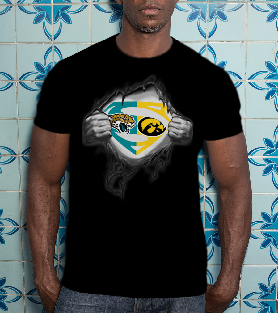 Jacksonville Jaguars Iowa Hawkeyes Superman Logo Fusion T-Shirt