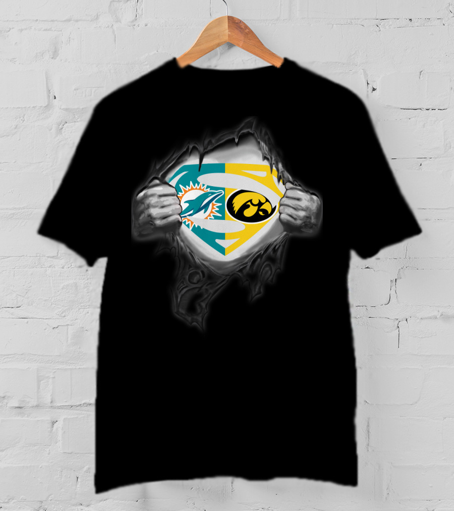 Miami Dolphins Iowa Hawkeyes Superman Logo Fusion T-Shirt