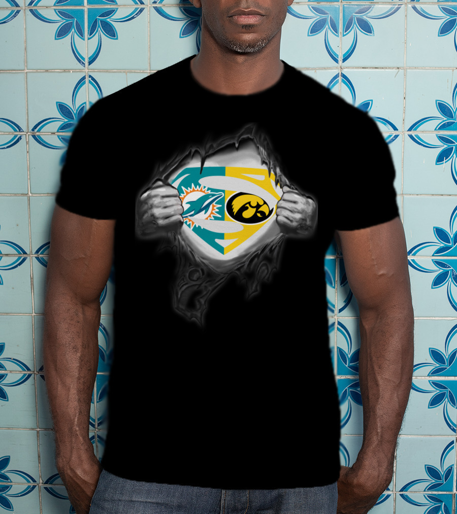 Miami Dolphins Iowa Hawkeyes Superman Logo Fusion T-Shirt