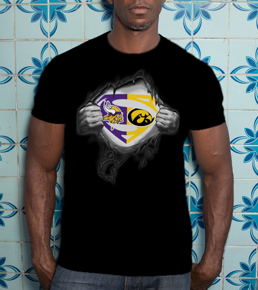 Minnesota Vikings Iowa Hawkeyes Superman Logo Fusion T-Shirt