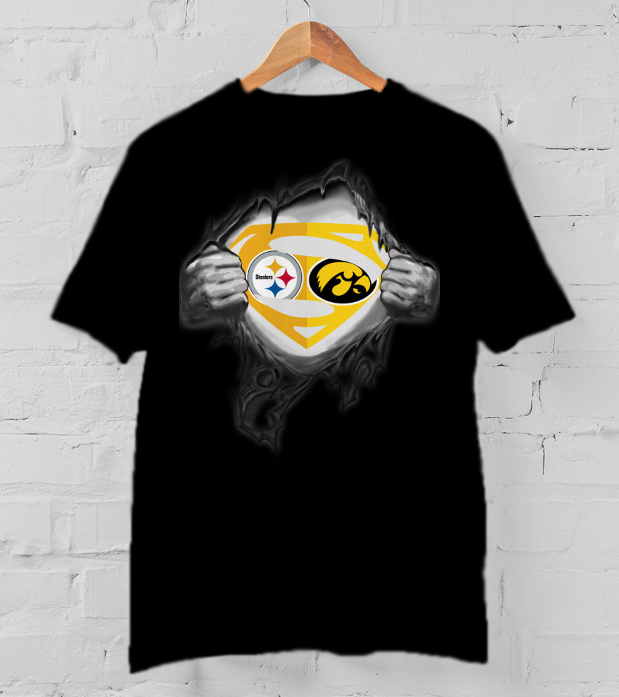 Pittsburgh Steelers Iowa Hawkeyes Superman Logo Burst Foil T-Shirt
