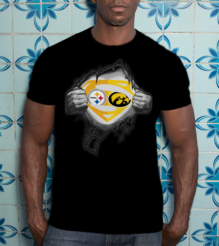 Pittsburgh Steelers Iowa Hawkeyes Superman Logo Burst Foil T-Shirt