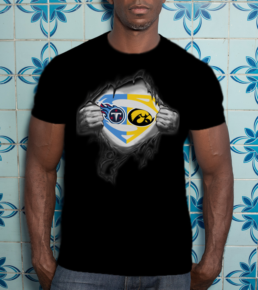 Tennessee Titans Iowa Hawkeyes Superman Logo Rip T-Shirt