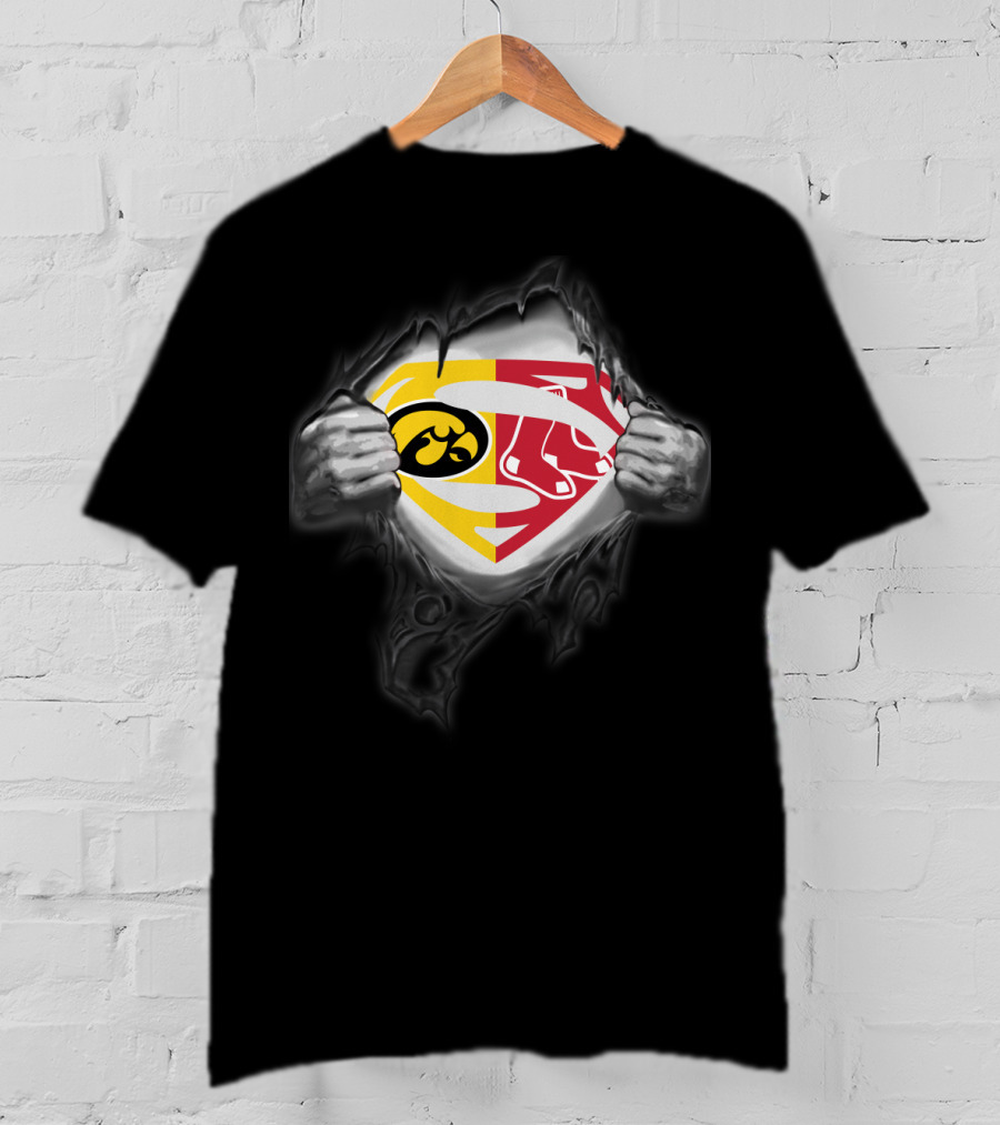 Hawkeyes Iowa Boston Red Sox Superman Logo Fusion T-Shirt