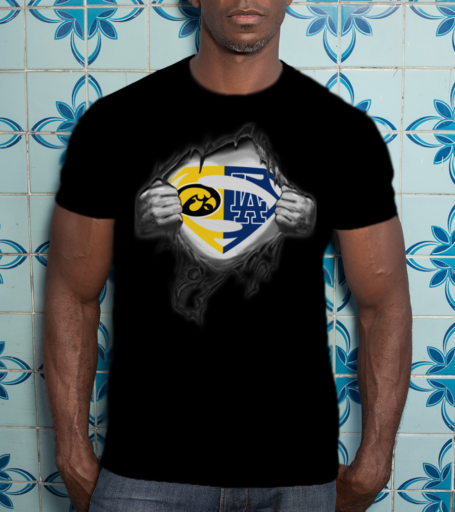 Iowa Hawkeyes Los Angeles Dodgers Superman Emblem Fusion T-Shirt