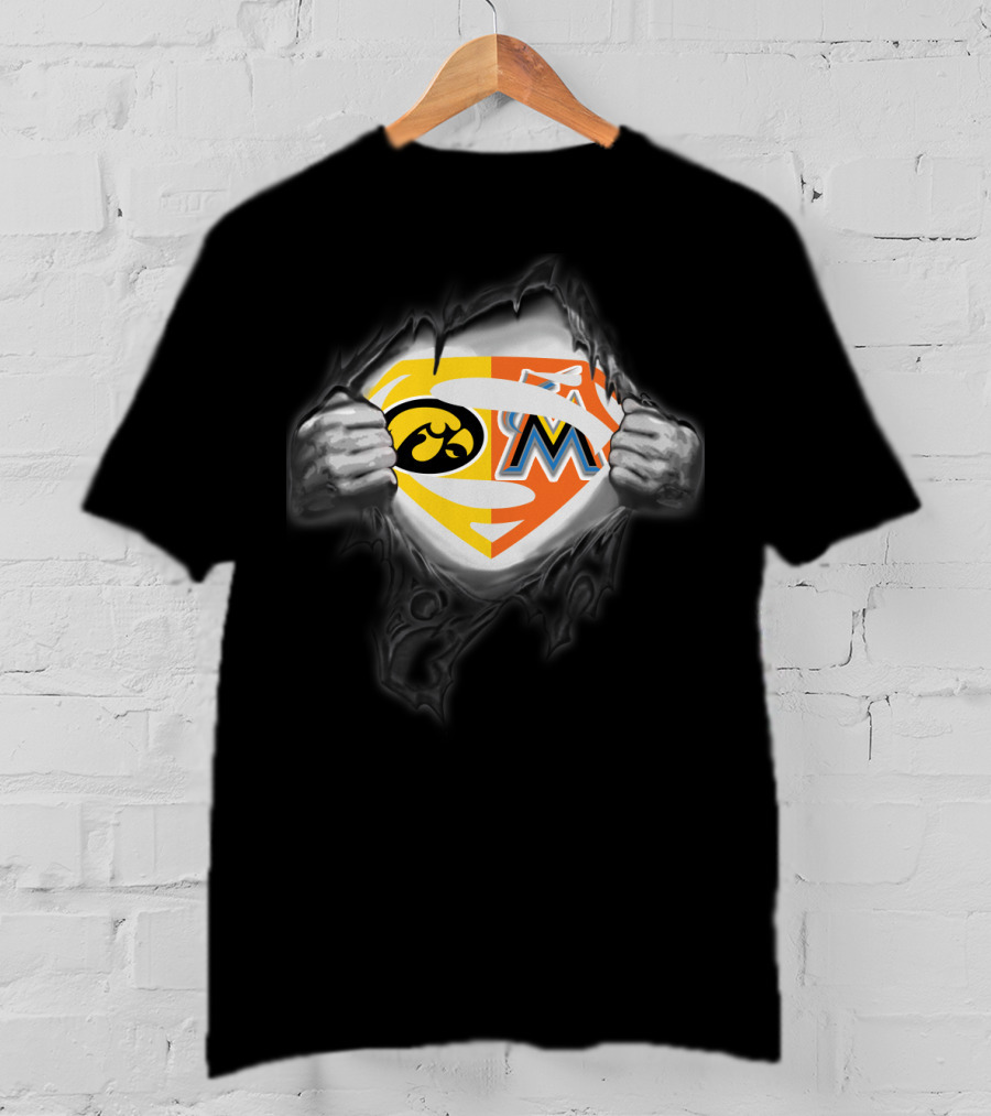 Hawkeyes Miami Marlins Superman Logo Hybrid T-Shirt