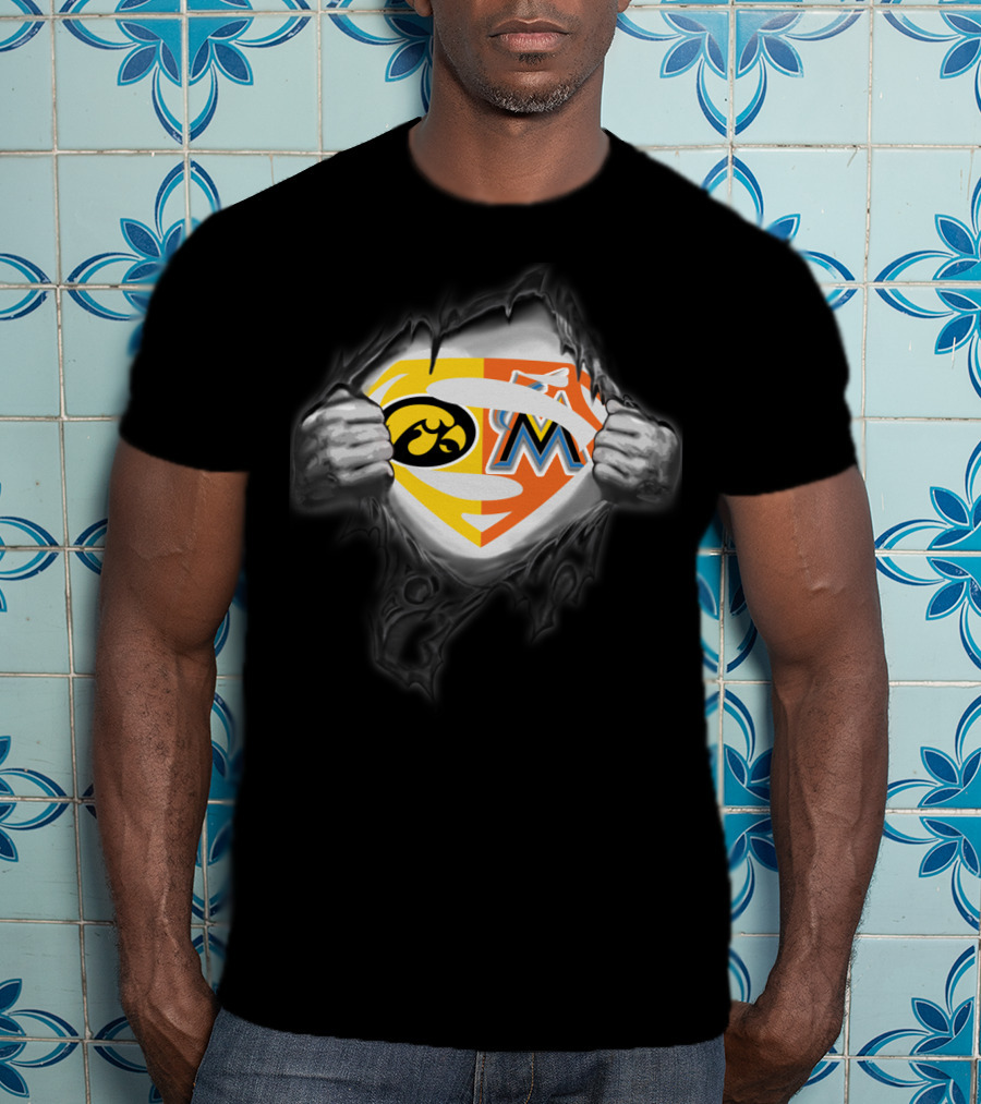 Hawkeyes Miami Marlins Superman Logo Hybrid T-Shirt