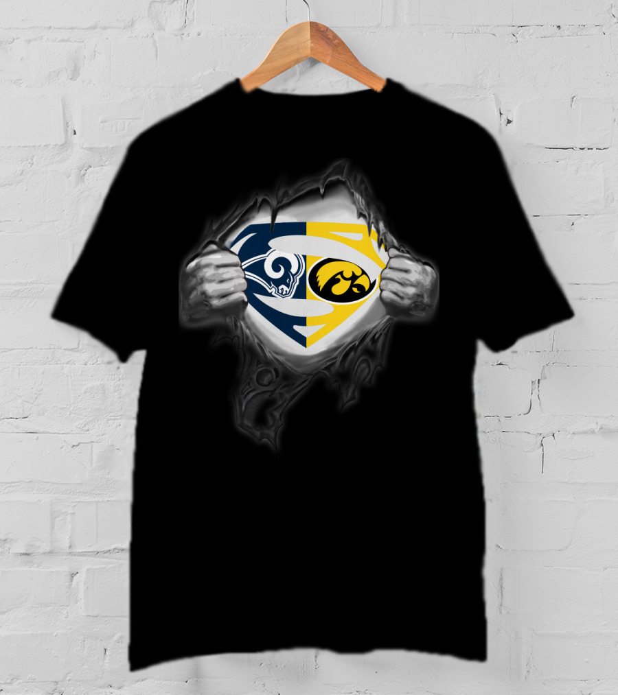 Los Angeles Rams Iowa Hawkeyes Superman Logo Crossover T-Shirt