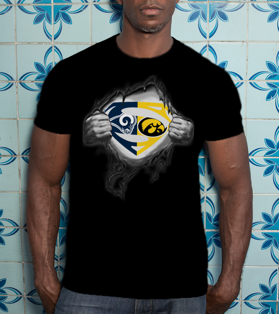 Los Angeles Rams Iowa Hawkeyes Superman Logo Crossover T-Shirt