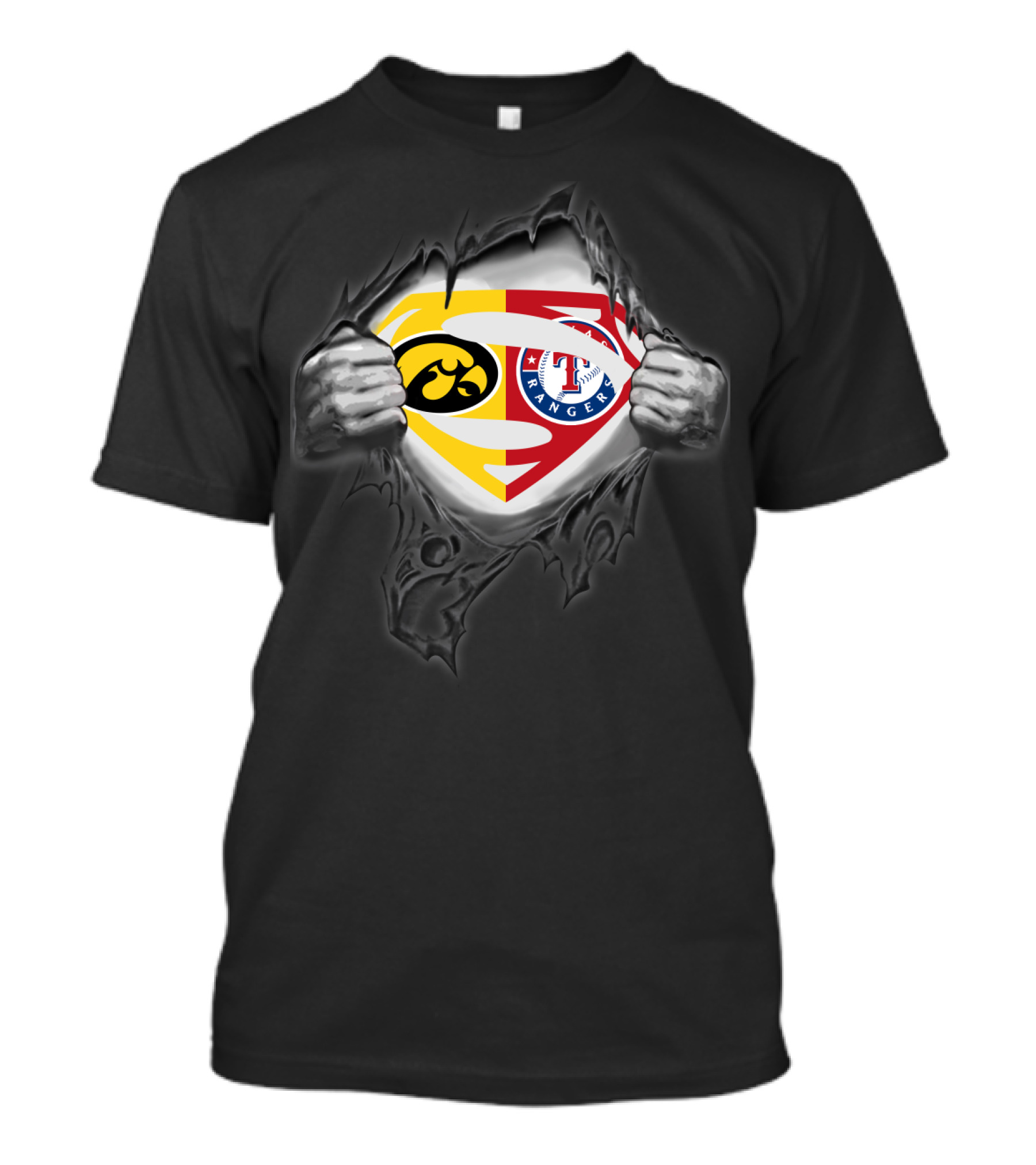 Iowa Hawkeyes Texas Rangers Superman Logo Fusion T-Shirt