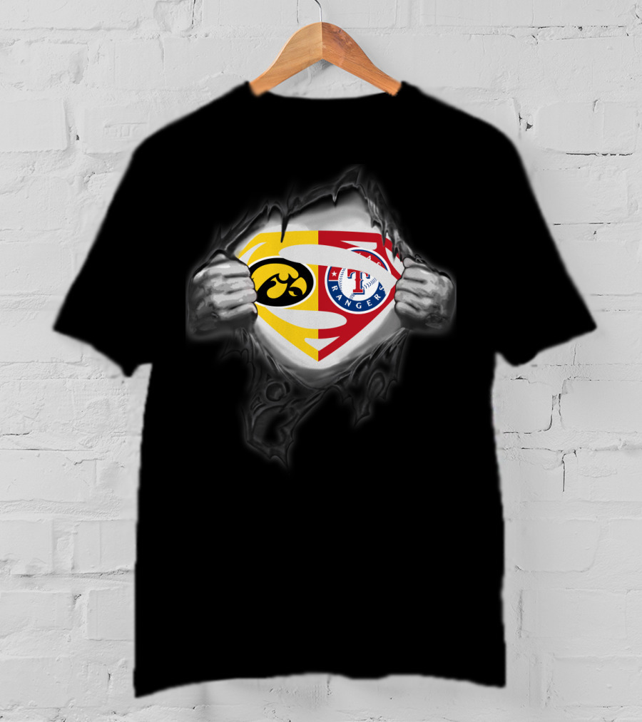 Iowa Hawkeyes Texas Rangers Superman Logo Fusion T-Shirt