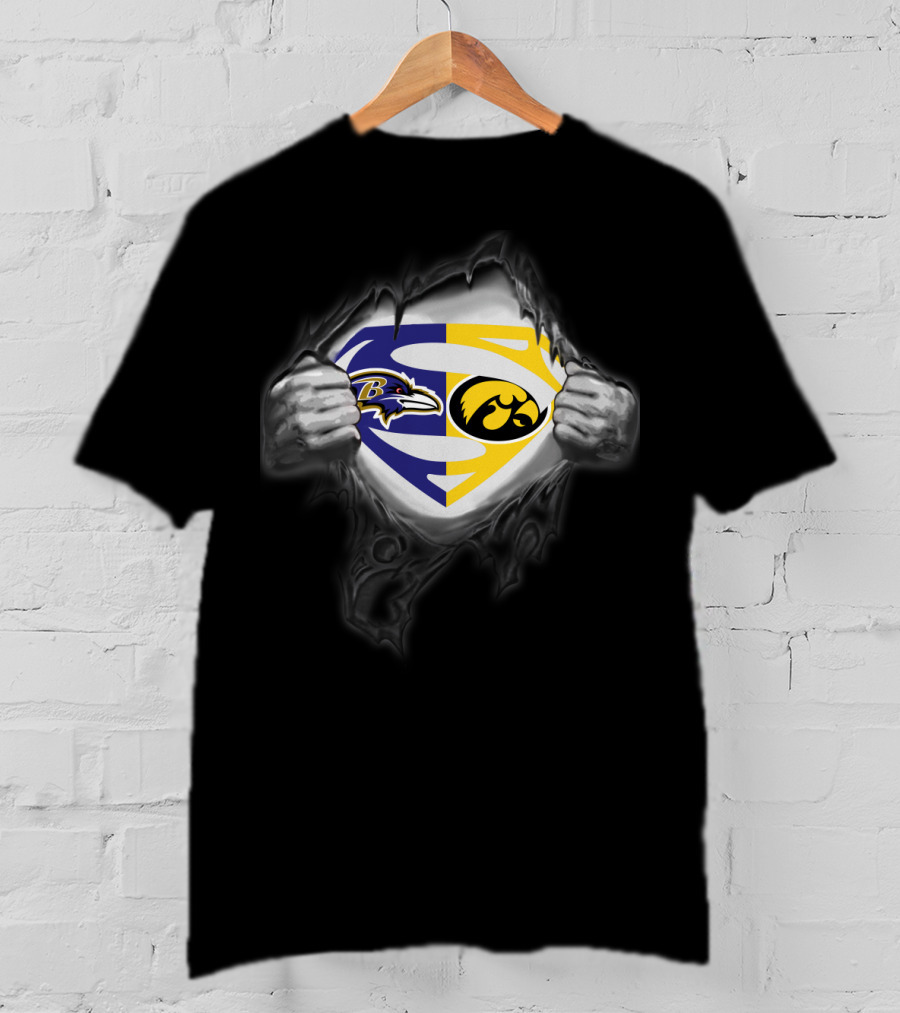 Baltimore Ravens Iowa Hawkeyes Superman Logo Reveal T-Shirt