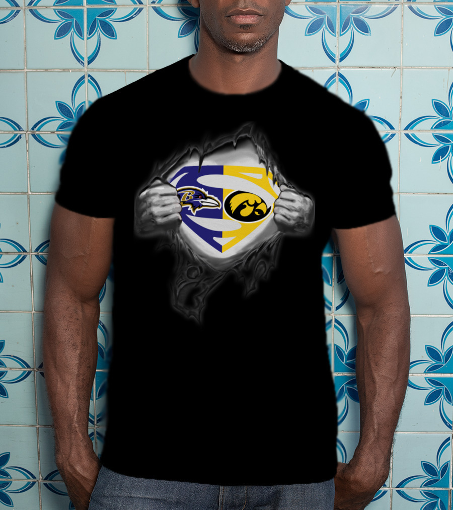 Baltimore Ravens Iowa Hawkeyes Superman Logo Reveal T-Shirt