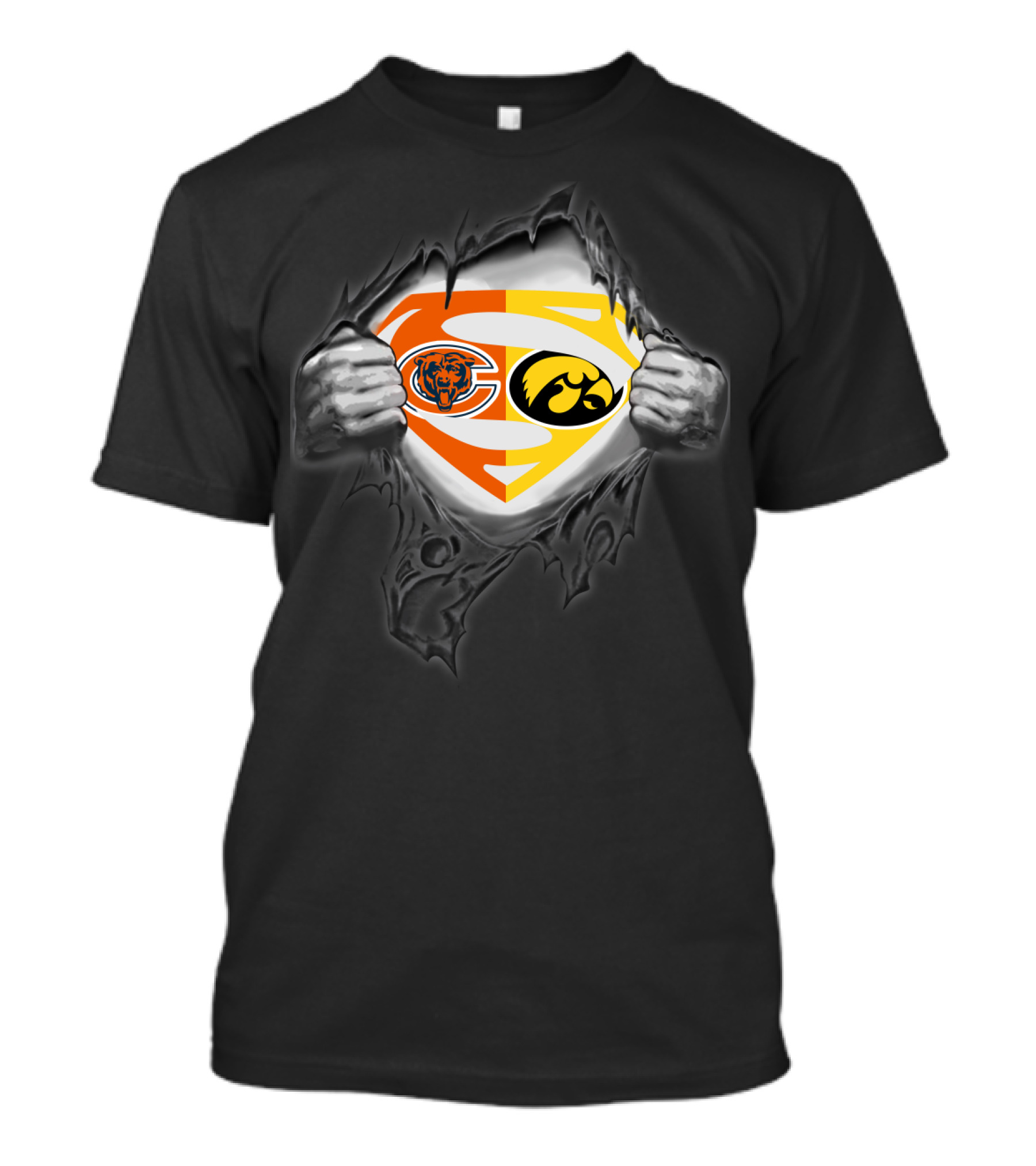 Chicago Bears Iowa Hawkeyes Superman Logo Fusion T-Shirt