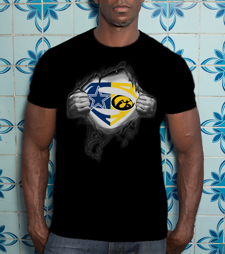 Dallas Cowboys Iowa Hawkeyes Superman Logo Fusion T-Shirt