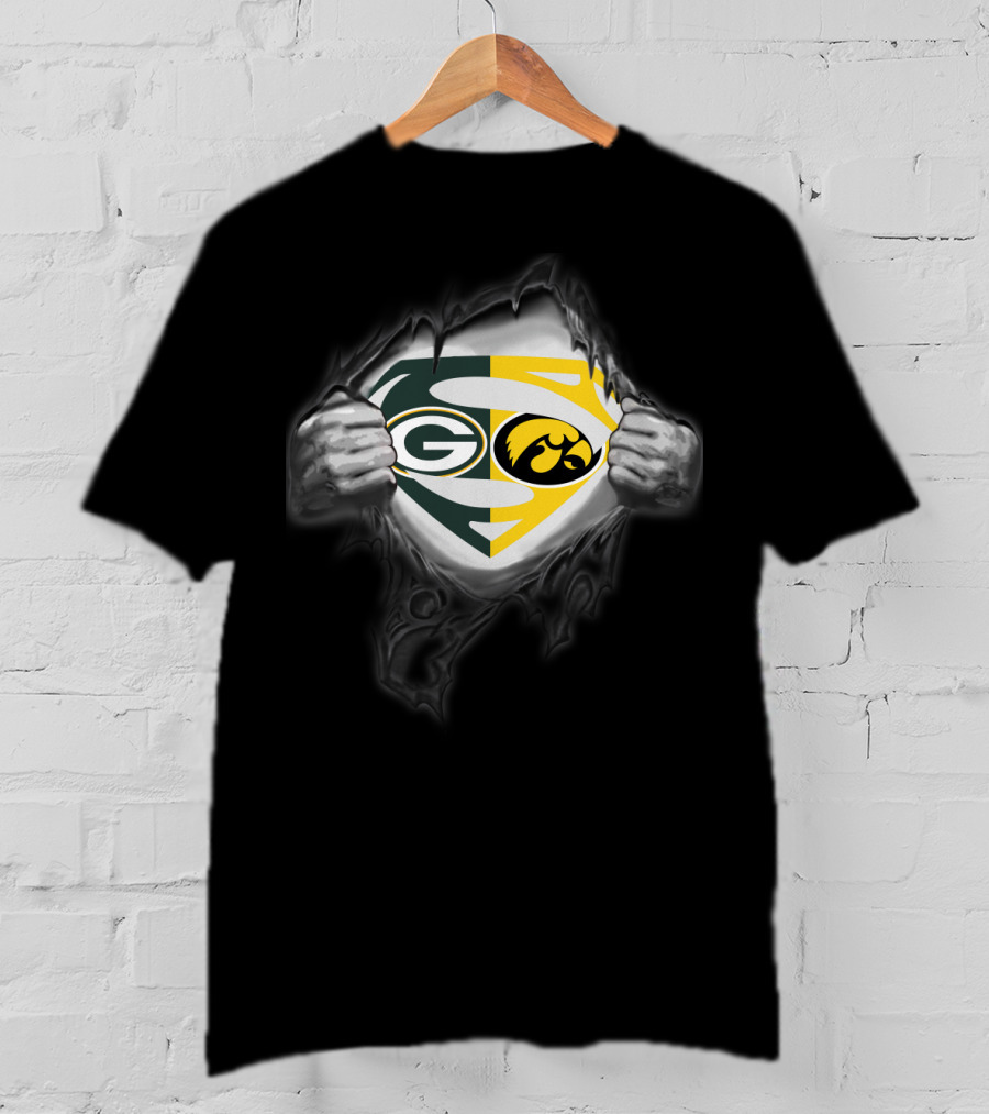 Green Bay Packers Iowa Hawkeyes Superman Logo Combo T-Shirt