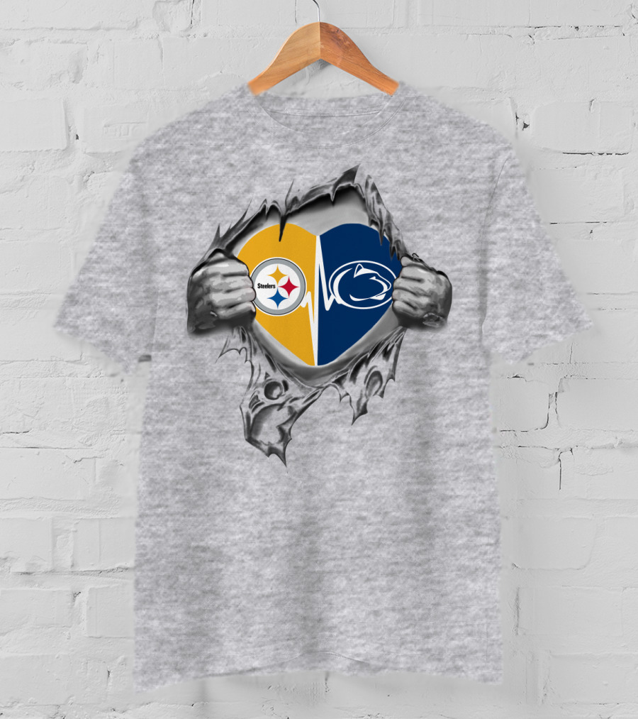 Pittsburgh Steelers Penn State Heart Logo Rip T-Shirt