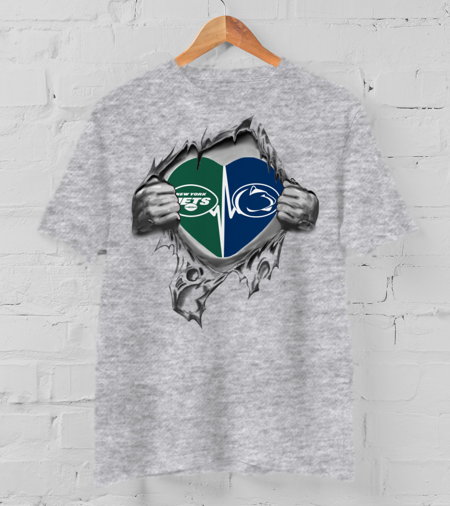 New York Jets Penn State Heart Rip Football Fan Symbol T-Shirt