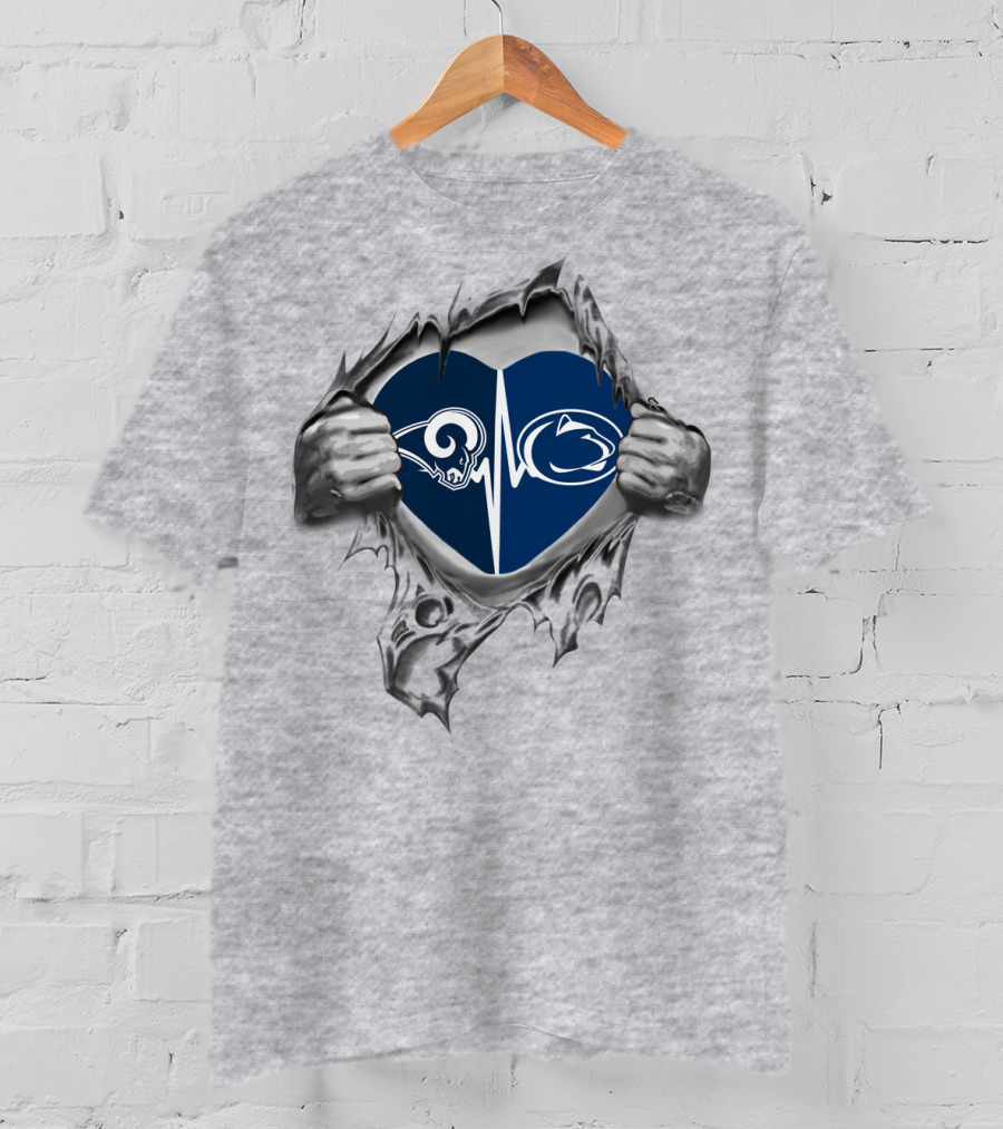Los Angeles Rams Penn State Heartbeat Logo Fusion T-Shirt