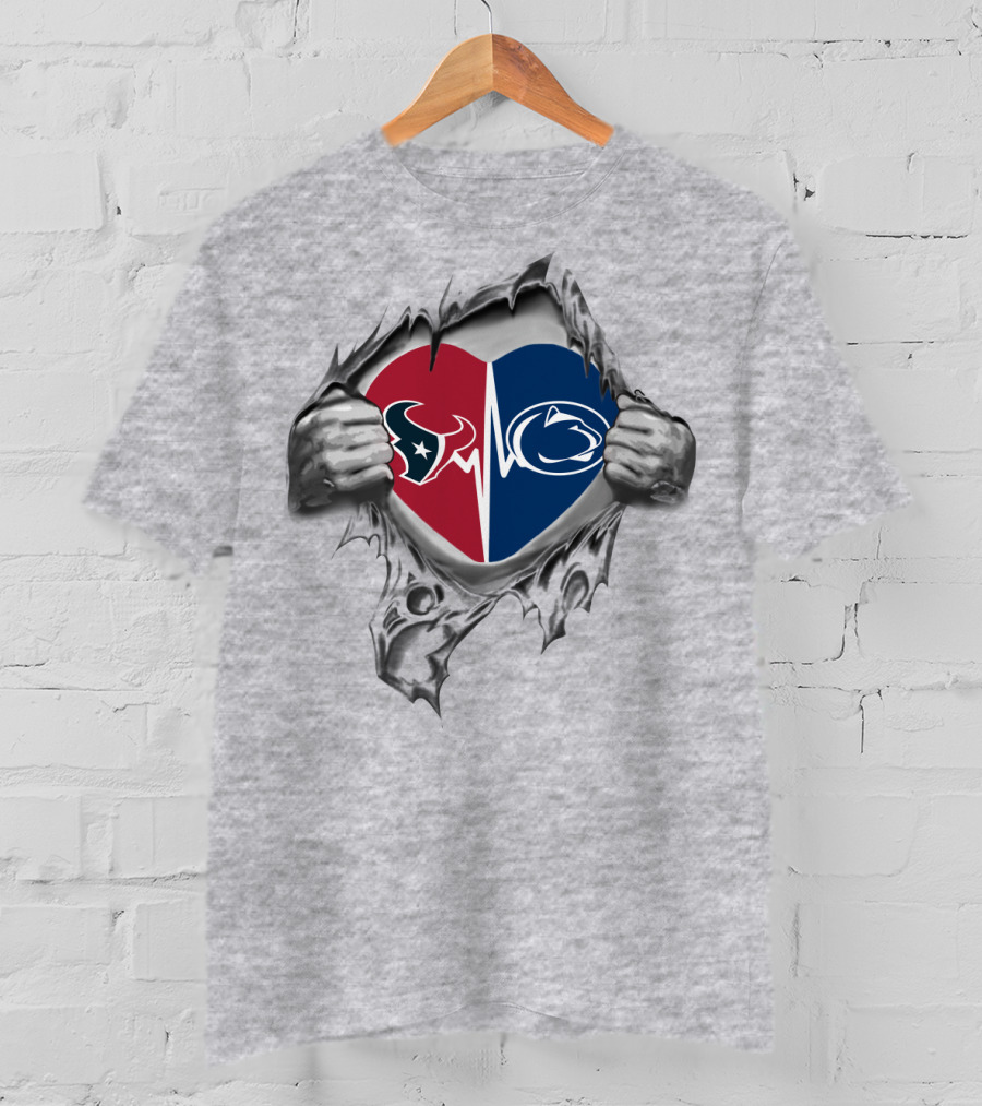 Houston Texans Penn State Heartbeat Dual Logo Fusion T-Shirt