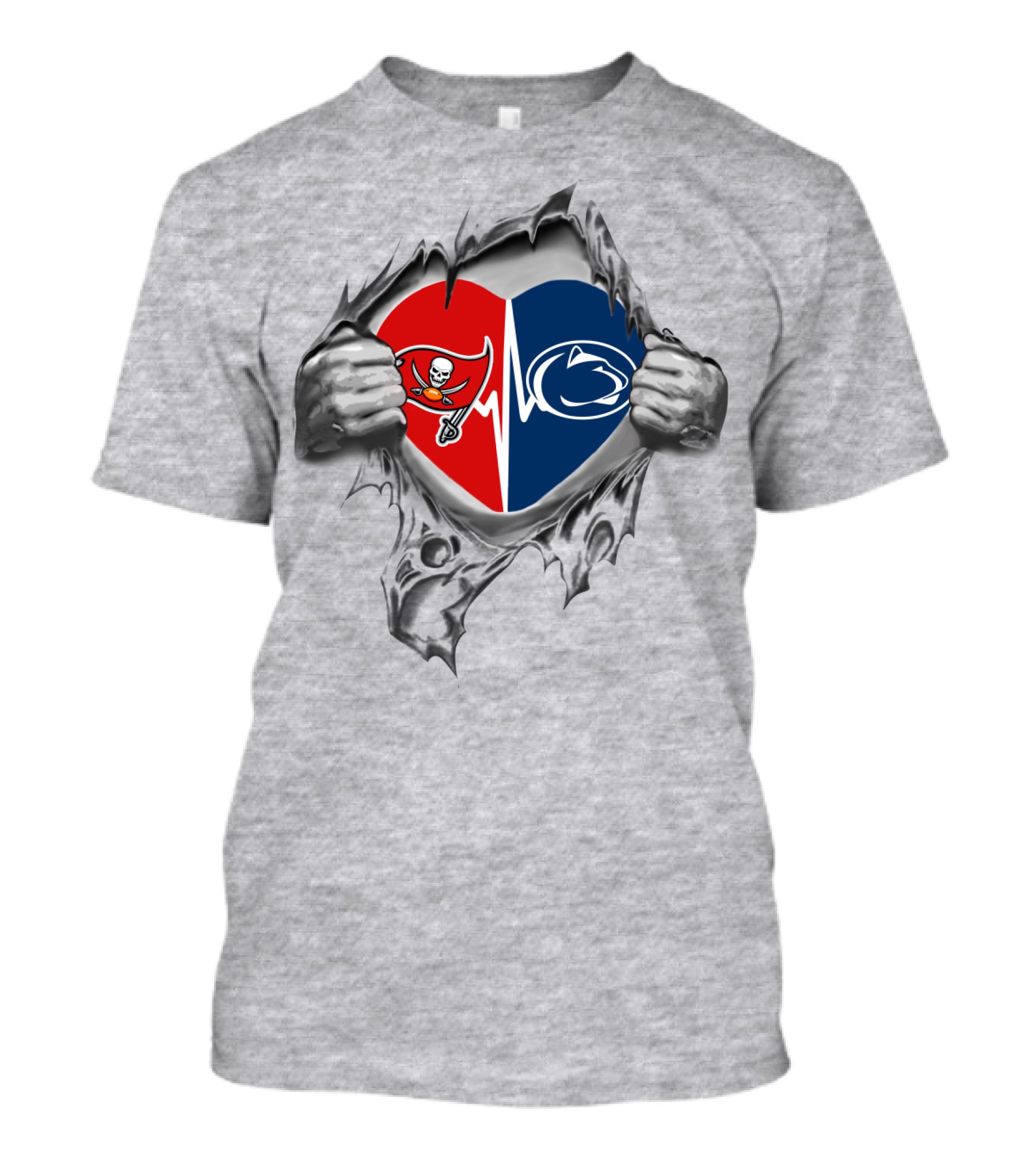 Buccaneers Penn State Heartbeat Ripped Hands Heart T-Shirt