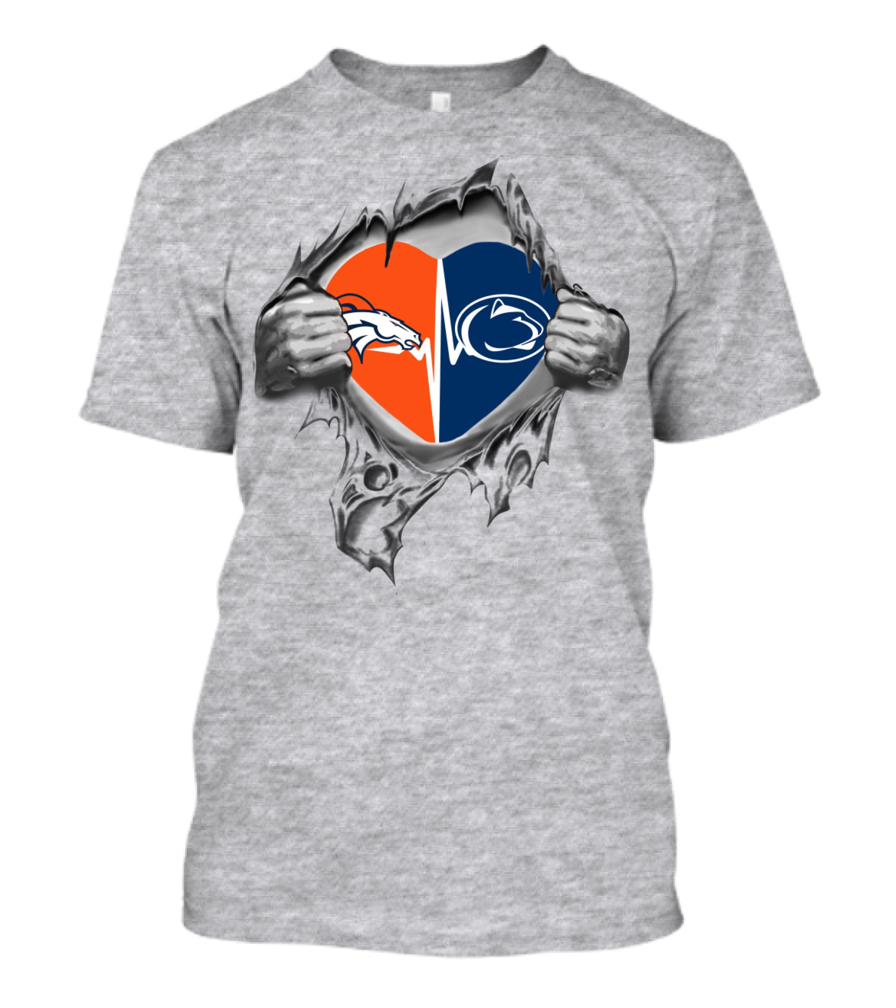 Denver Broncos Penn State Heart Tear T-Shirt