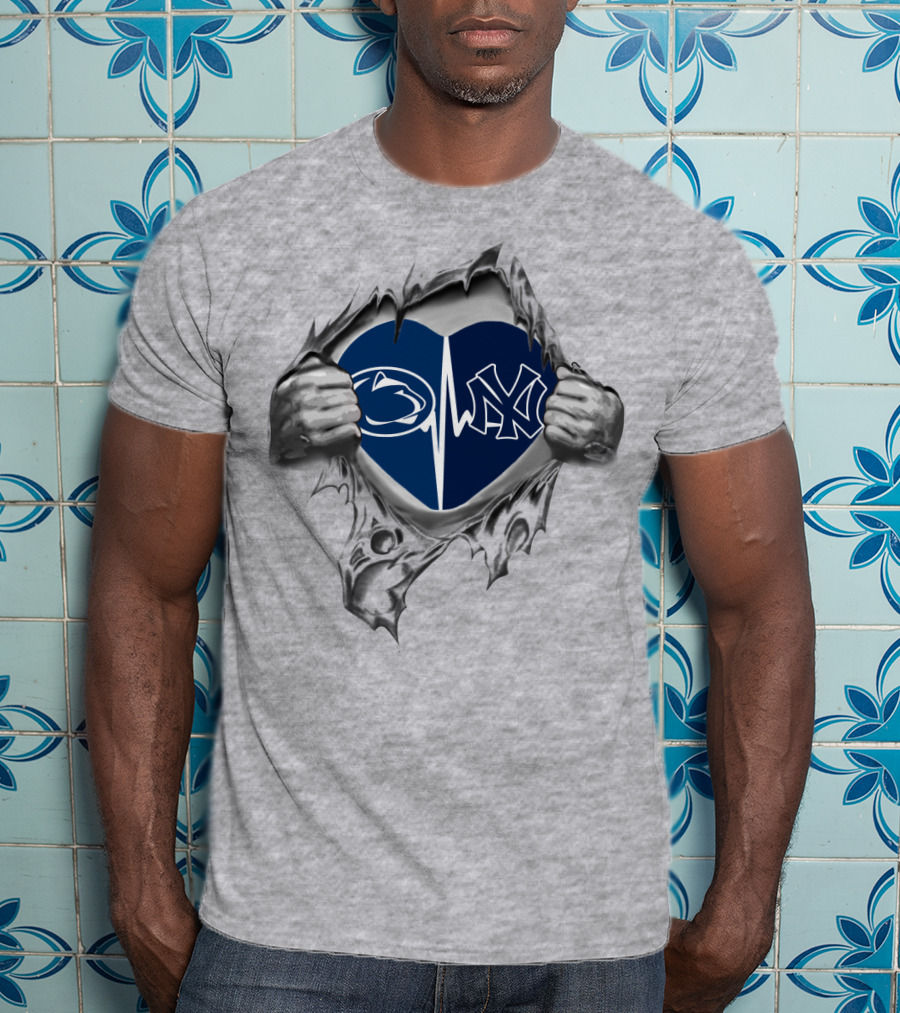 Penn State Nittany Lions New York Yankees Heartbeat Fusion T-Shirt