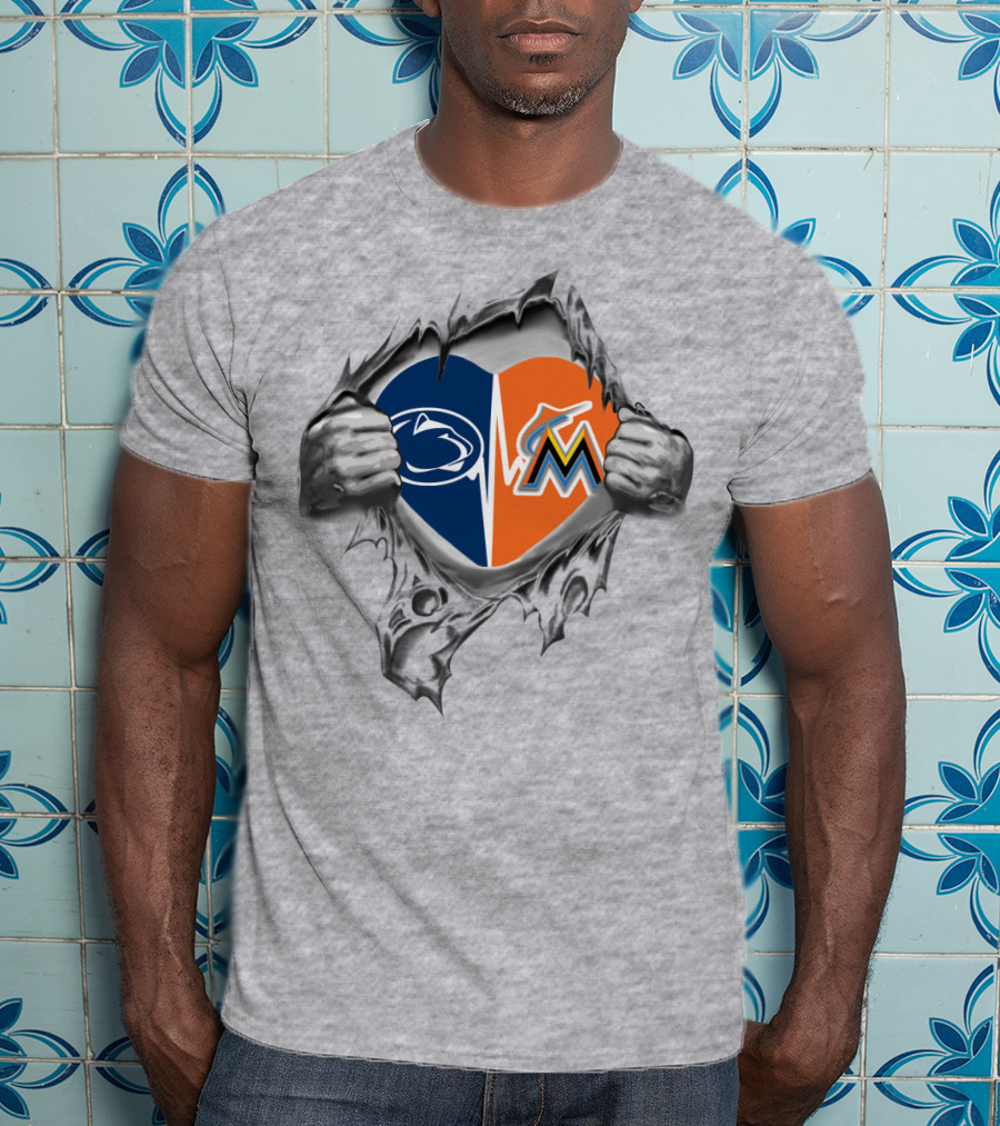 Miami Marlins Penn State Heartbeat Tearing T-Shirt