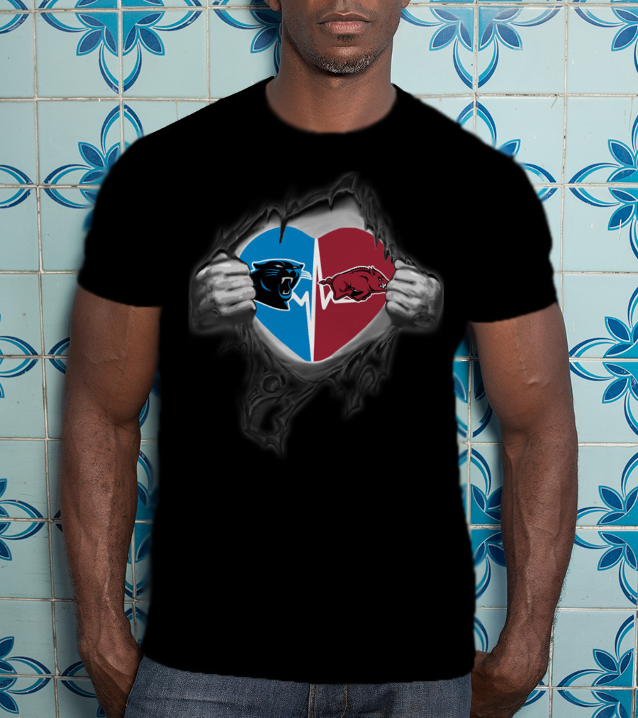 Panthers Arkansas Razorbacks Heart Logo Fusion T-Shirt