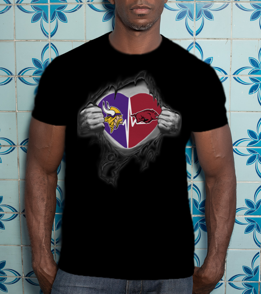 Minnesota Vikings Arkansas Razorbacks Heartbeat Tear T-Shirt