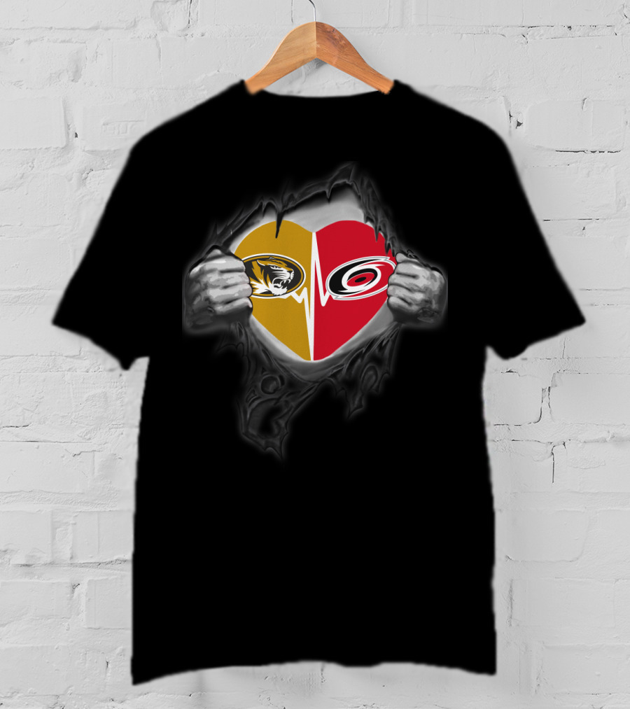 Missouri Tigers Carolina Hurricanes Heart T-Shirt