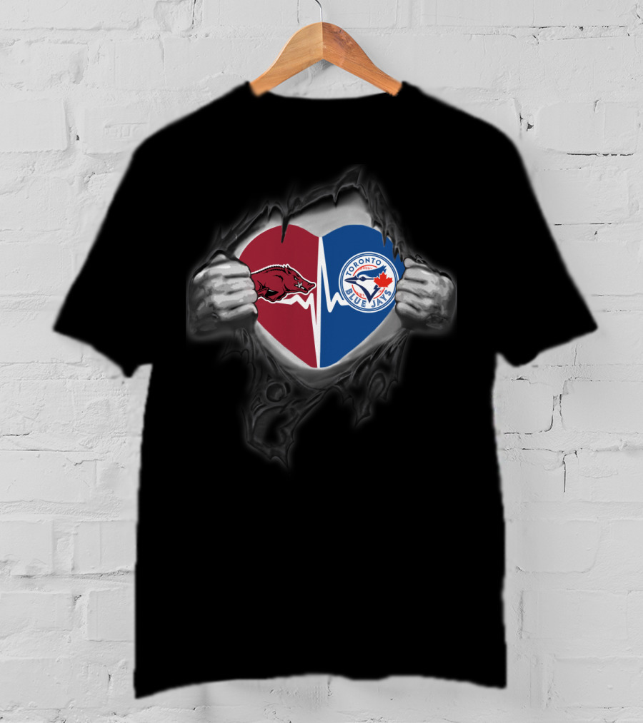 Arkansas Razorbacks Toronto Blue Jays Heart Logo Rip T-Shirt