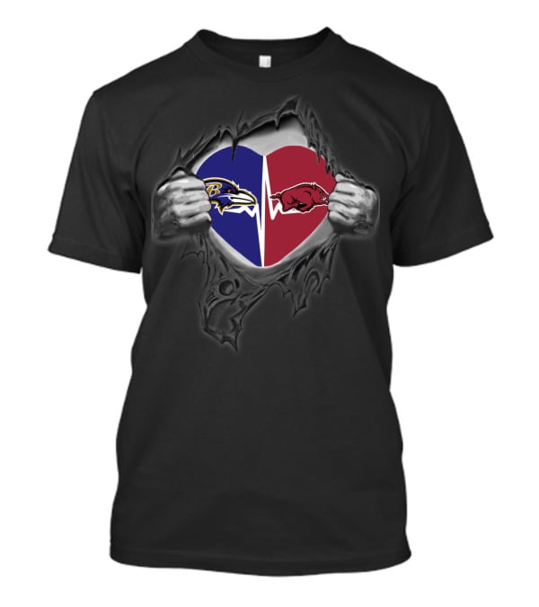 Arkansas Razorbacks Baltimore Ravens Heart T-Shirt